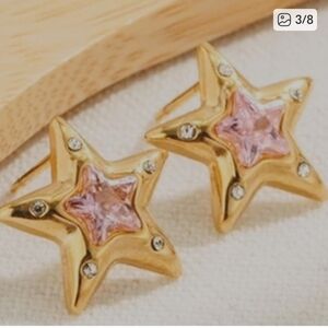 Gold Star stud Earrings pierced threaded back surgical steel waterproof
